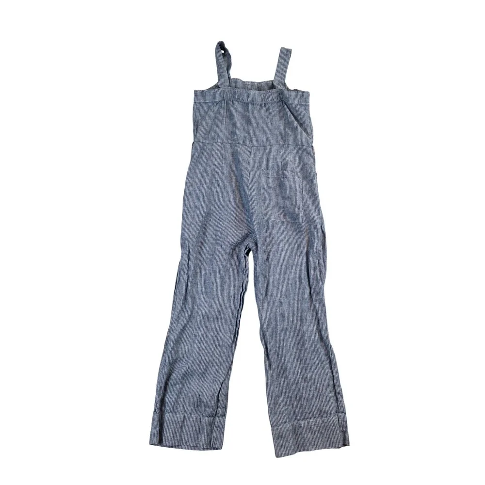 Everlane Womens Blue White Railroad Striped 100% Linen Button Jumpsuit sz 0